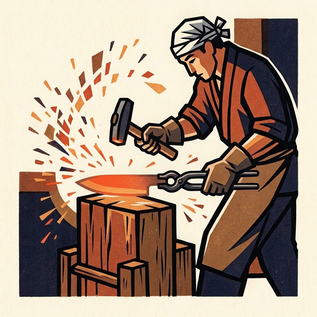 2. Sakizuke & Nakagotori (Profile & Tang Forging)